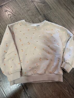 Zara Girls Beige Floral Crewneck Sweatshirt 4-5 years